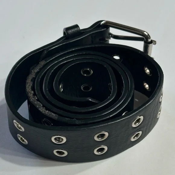 Brandy Melville Belt Black Faux Leather Double Holes One Size Silver Buckle - Picture 7 of 16